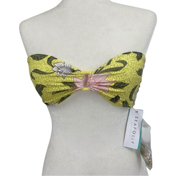 NWT Seafolly Women's Ring Front Bandeau Bikini Top Boheme Lime light US Size 6 - Picture 1 of 6